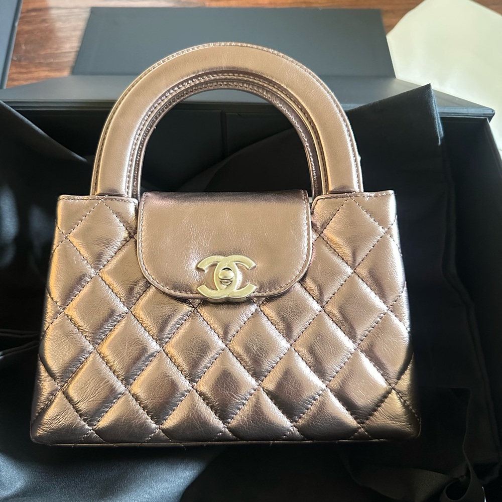 Chanel Metallic Bronze Quilted NANO KELLY SHOPPER BAG SMALL
